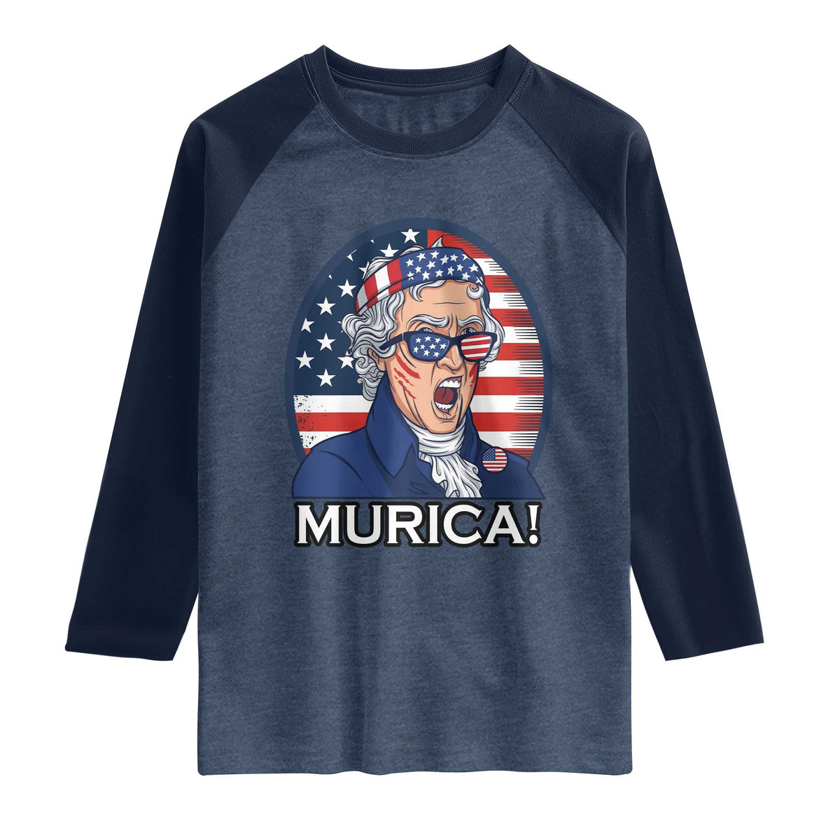 Funny Murica Thomas Jefferson Raglan Shirt Founding Father Gift TS12 Heather Denim Navy Print Your Wear