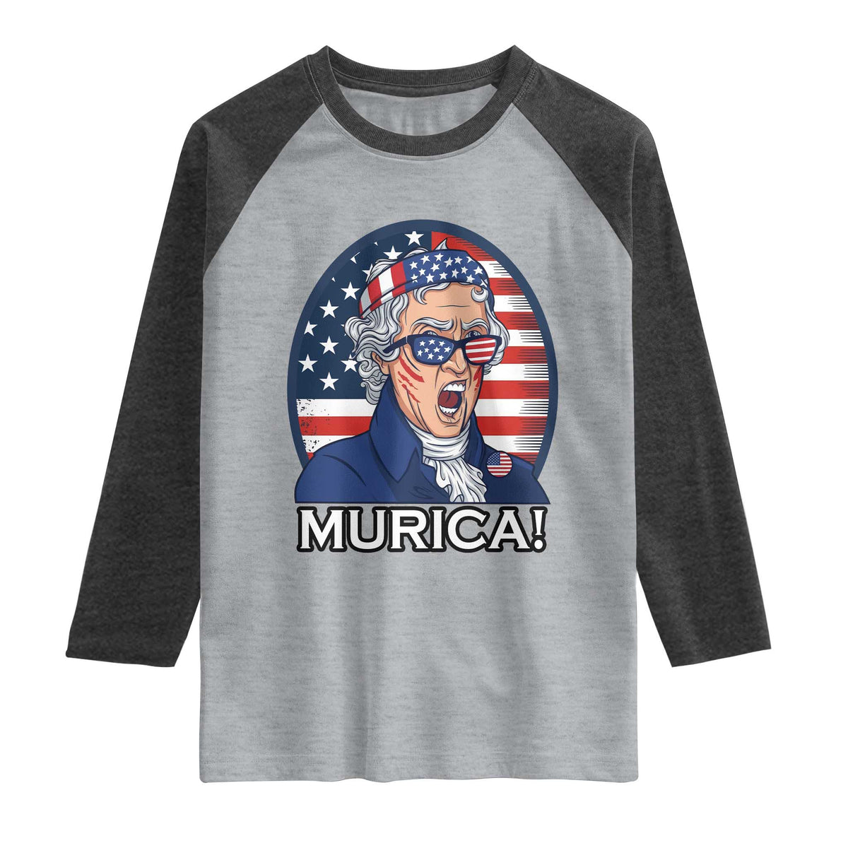 Funny Murica Thomas Jefferson Raglan Shirt Founding Father Gift TS12 Heather Gray Heather Charcoal Print Your Wear