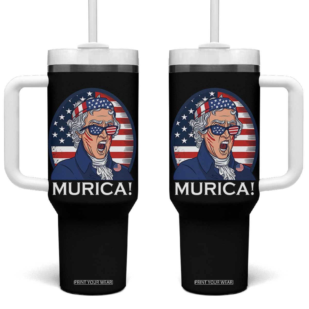 Funny Murica Thomas Jefferson Tumbler With Handle Founding Father Gift TS12 One Size: 40 oz Black Print Your Wear