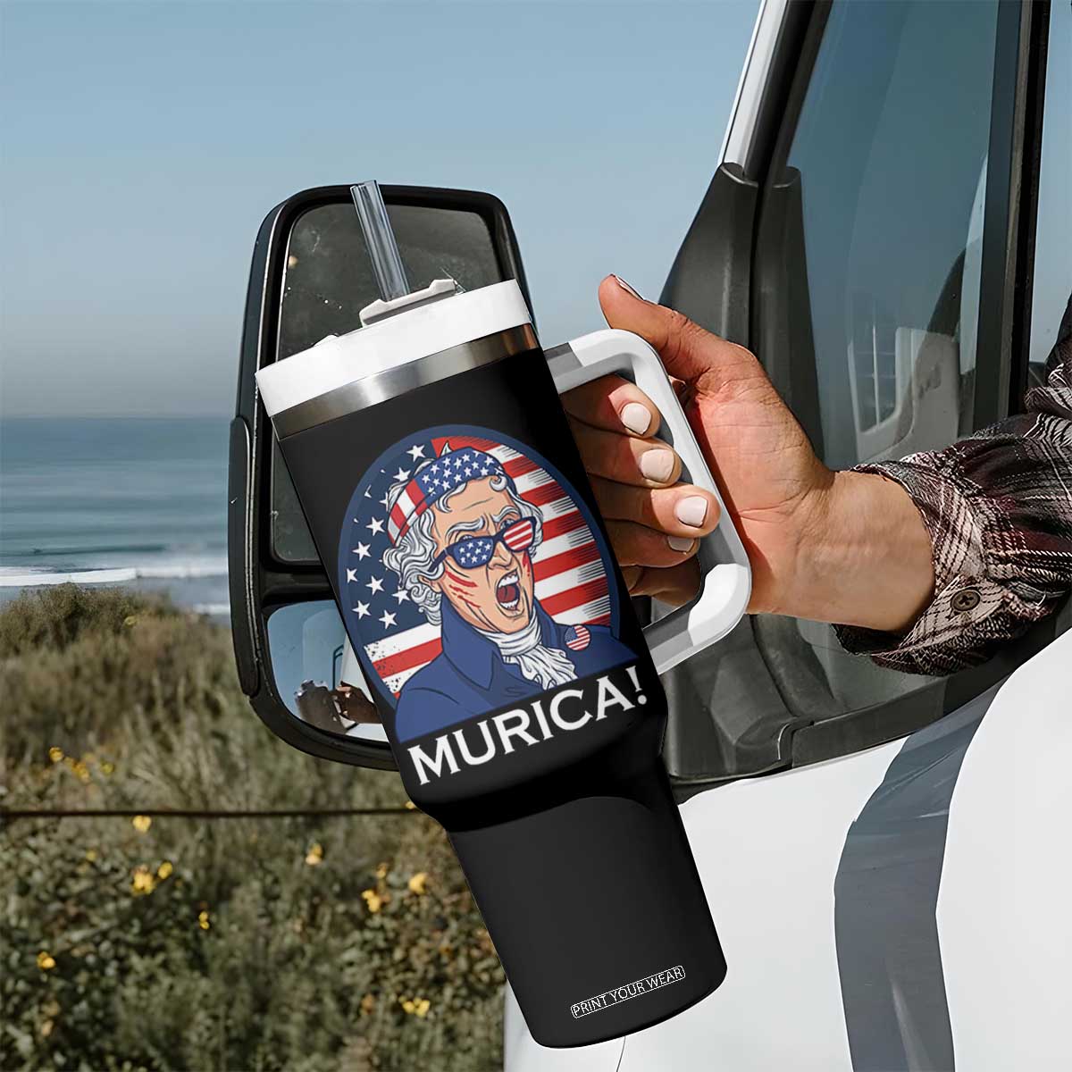 Funny Murica Thomas Jefferson Tumbler With Handle Founding Father Gift TS12 Print Your Wear