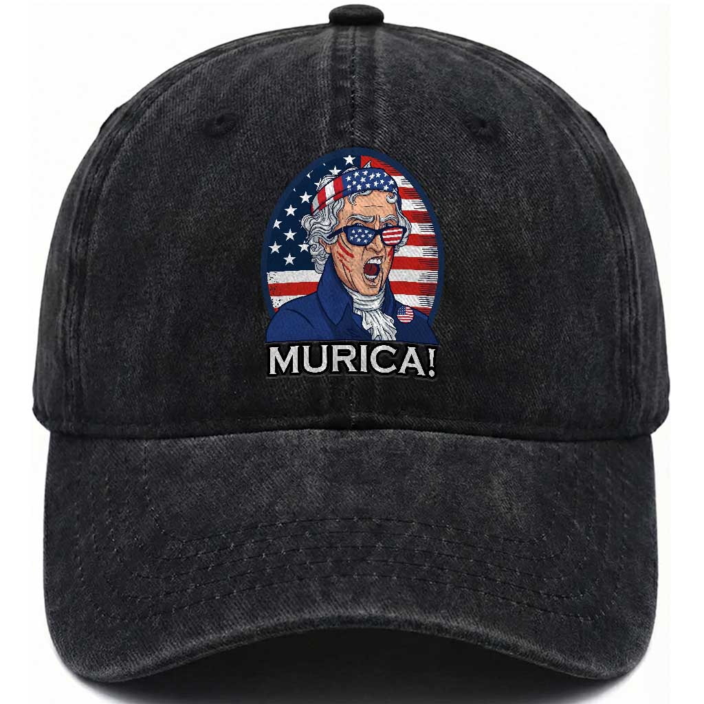 Funny Murica Thomas Jefferson Washed Cotton Baseball Cap Founding Father Gift TS12 Washed Cap Universal Fit Black Print Your Wear