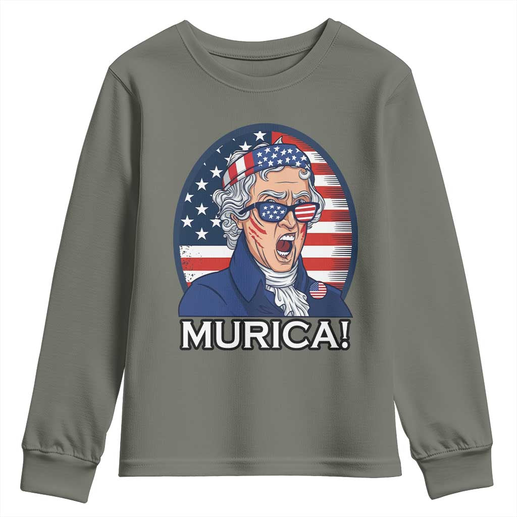 Funny Murica Thomas Jefferson Youth Sweatshirt Founding Father Gift TS12 Military Green Print Your Wear