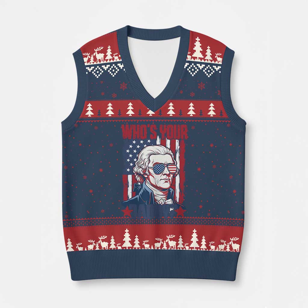 Funny Thomas Jefferson V-Neck Knit Sweater Vest Who Is Your Daddy TS12 Navy Red Print Your Wear
