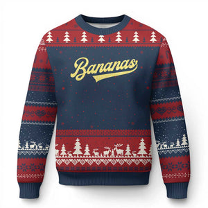 Funny Banana Pattern Typography Ugly Christmas Sweater Retro Throwback Fruit Lover TS12 Navy Red Print Your Wear