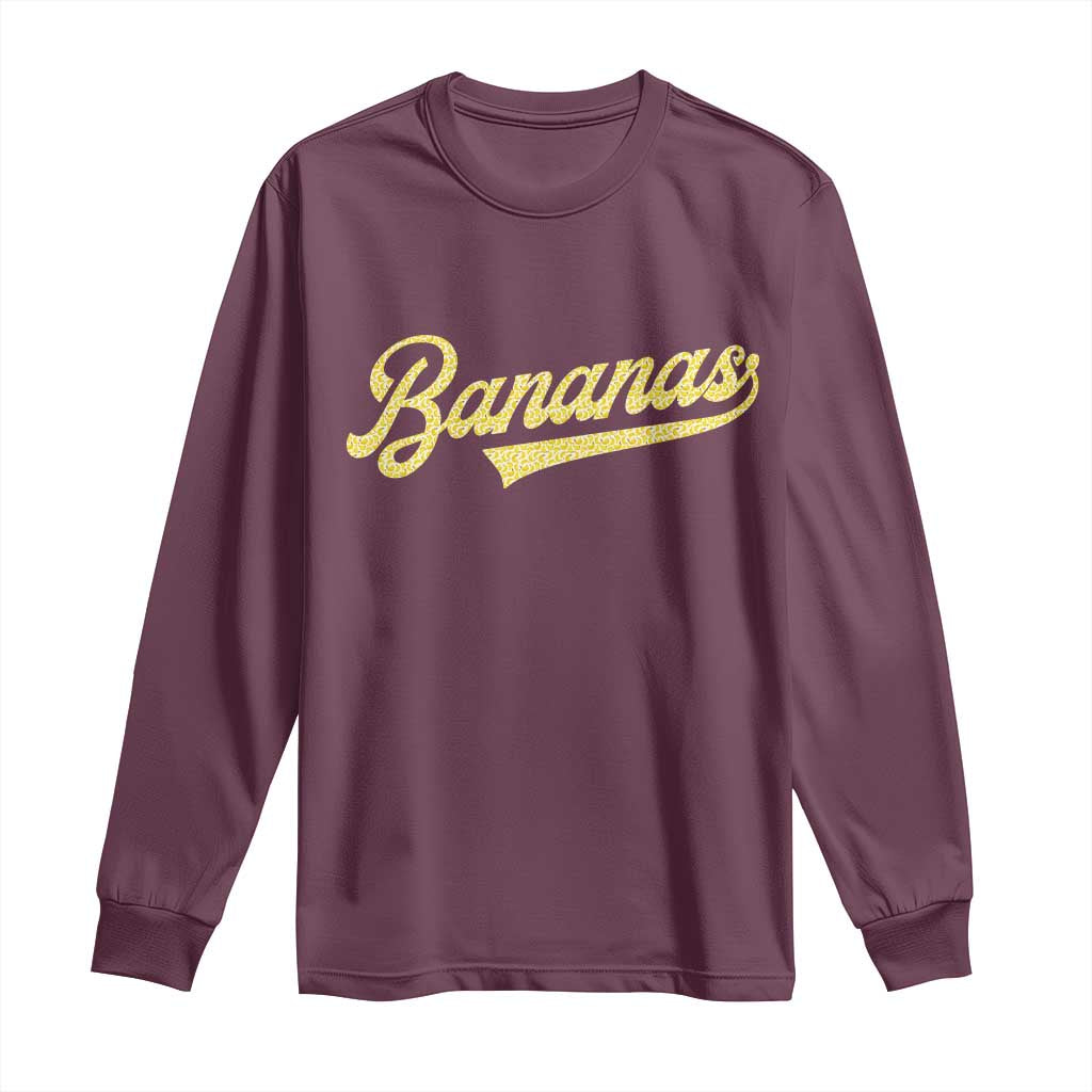 Funny Banana Pattern Typography Long Sleeve Shirt Retro Throwback Fruit Lover TS12 Maroon Print Your Wear