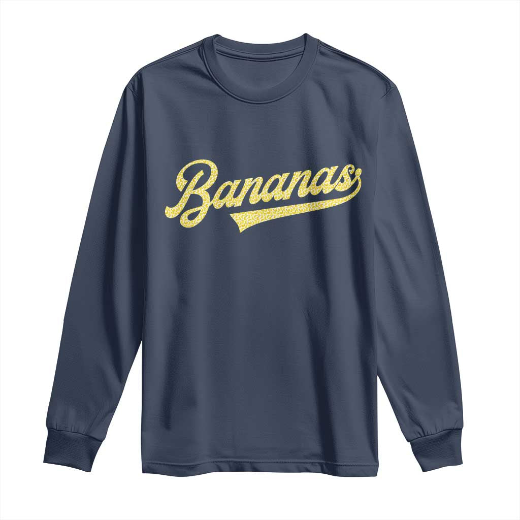 Funny Banana Pattern Typography Long Sleeve Shirt Retro Throwback Fruit Lover TS12 Navy Print Your Wear