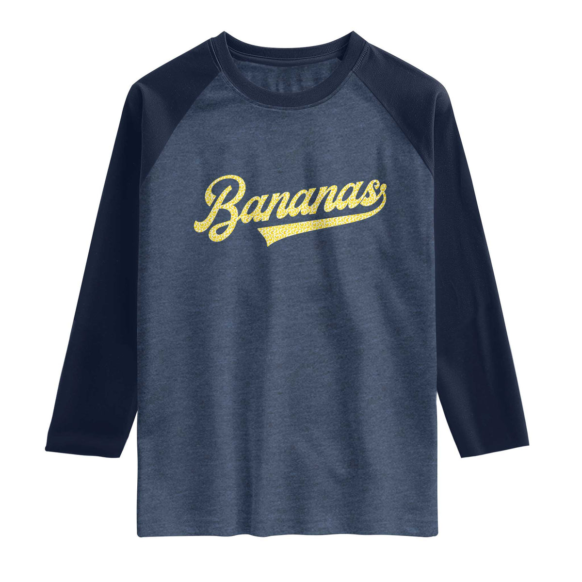 Funny Banana Pattern Typography Raglan Shirt Retro Throwback Fruit Lover TS12 Heather Denim Navy Print Your Wear