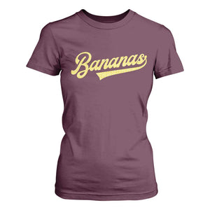 Funny Banana Pattern Typography T Shirt For Women Retro Throwback Fruit Lover TS12 Maroon Print Your Wear