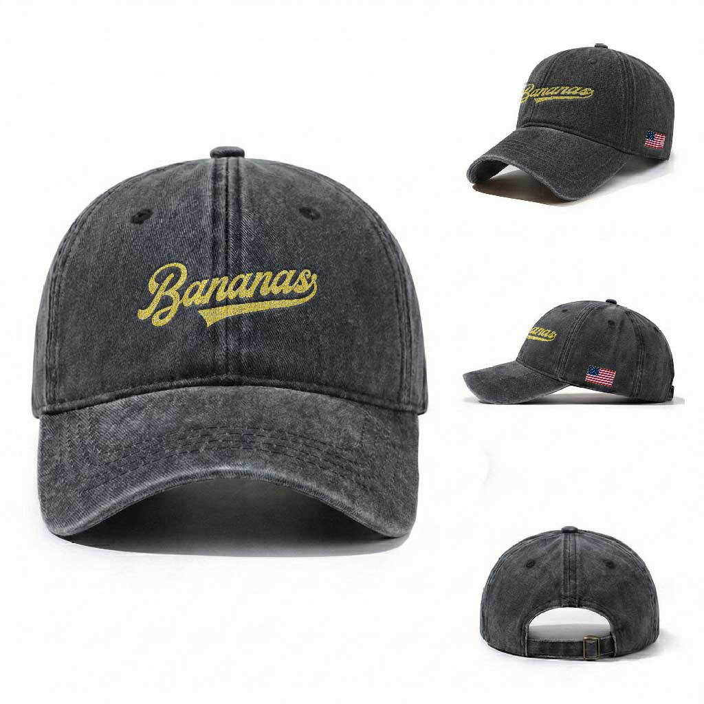 Funny Banana Pattern Typography Washed Cotton Baseball Cap Retro Throwback Fruit Lover TS12 Washed Cap Universal Fit Dark Gray Print Your Wear