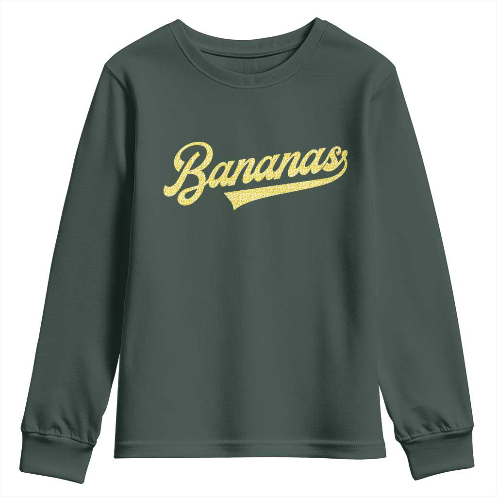 Funny Banana Pattern Typography Youth Sweatshirt Retro Throwback Fruit Lover TS12 Dark Forest Green Print Your Wear