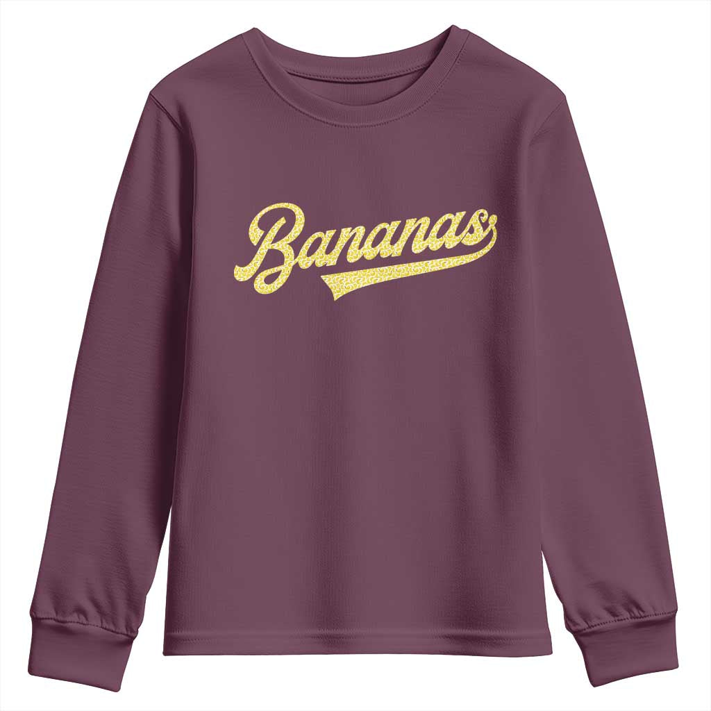 Funny Banana Pattern Typography Youth Sweatshirt Retro Throwback Fruit Lover TS12 Maroon Print Your Wear