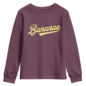 Funny Banana Pattern Typography Youth Sweatshirt Retro Throwback Fruit Lover TS12 Maroon Print Your Wear