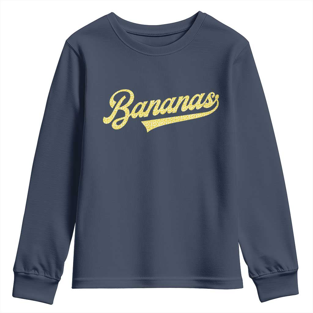 Funny Banana Pattern Typography Youth Sweatshirt Retro Throwback Fruit Lover TS12 Navy Print Your Wear