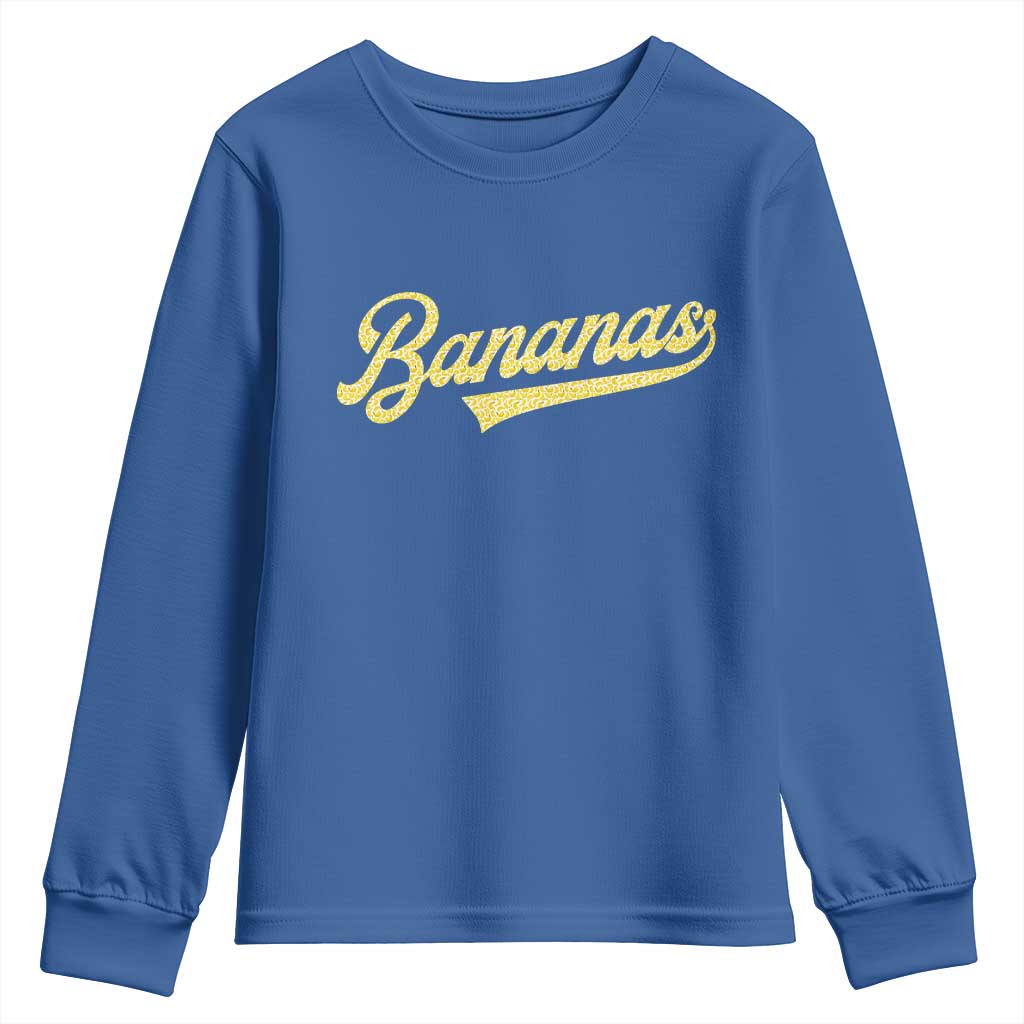 Funny Banana Pattern Typography Youth Sweatshirt Retro Throwback Fruit Lover TS12 Royal Blue Print Your Wear