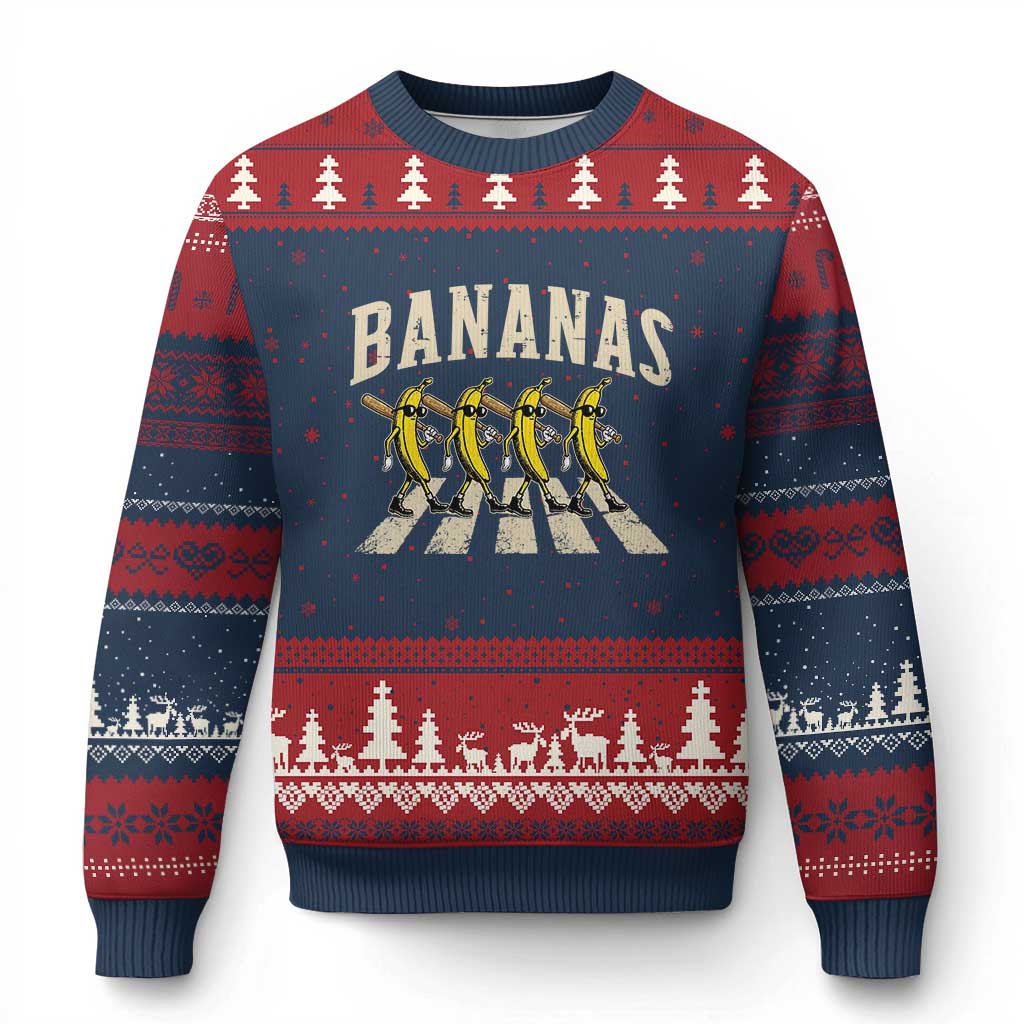 Retro Bananas Parody Ugly Christmas Sweater Funny Baseball Player Gift TS12 Navy Red Print Your Wear