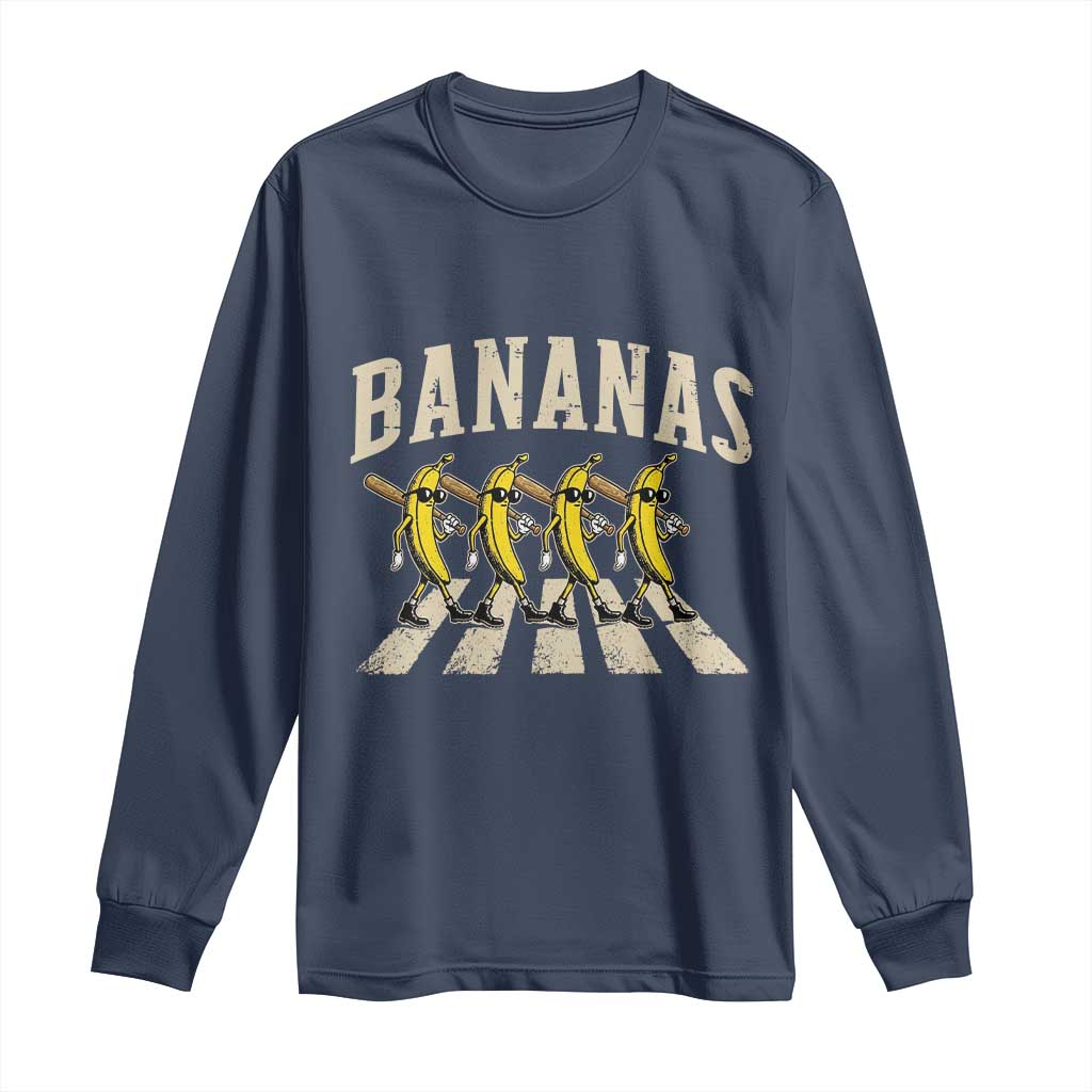 Retro Bananas Parody Long Sleeve Shirt Funny Baseball Player Gift TS12 Navy Print Your Wear