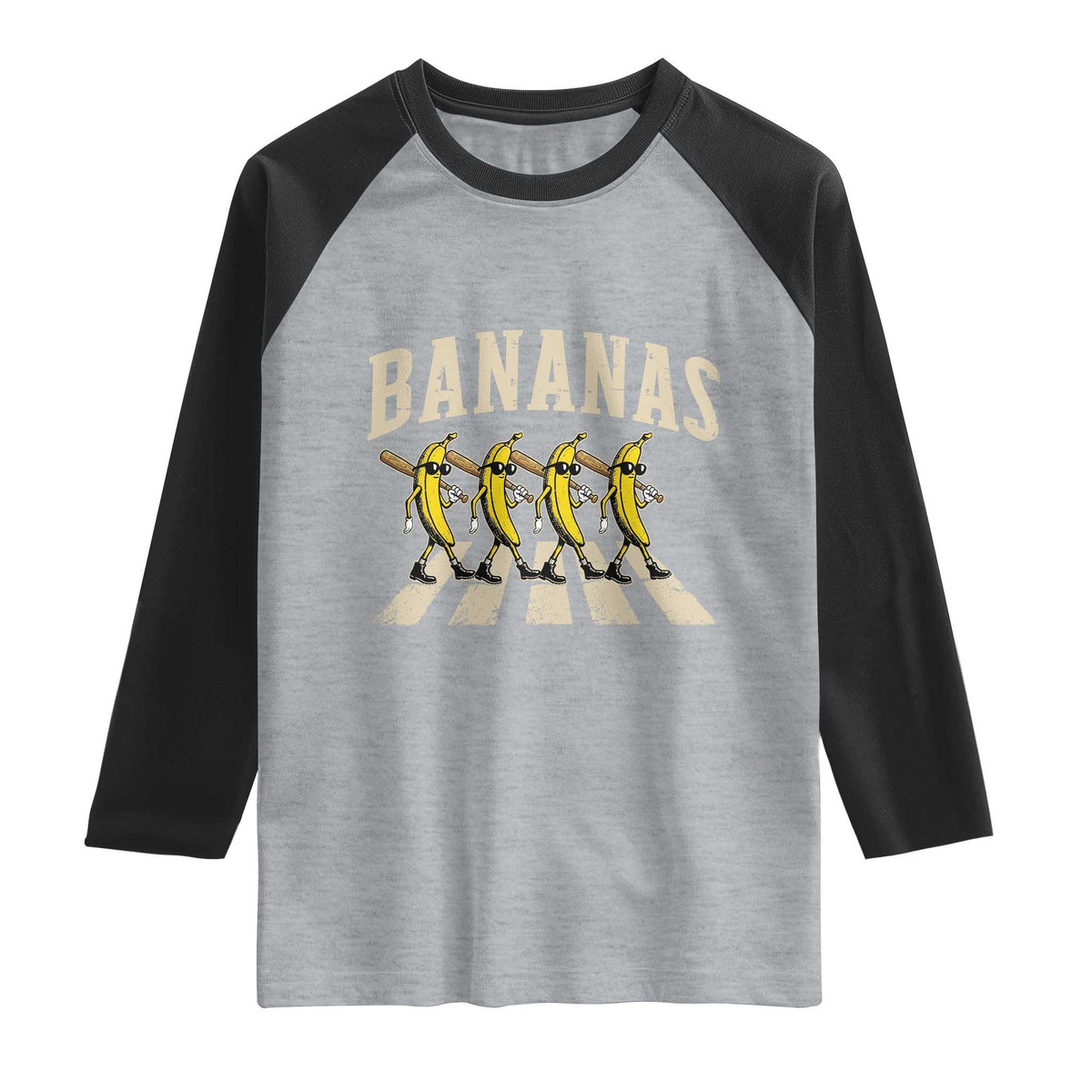 Retro Bananas Parody Raglan Shirt Funny Baseball Player Gift TS12 Heather Gray Black Print Your Wear