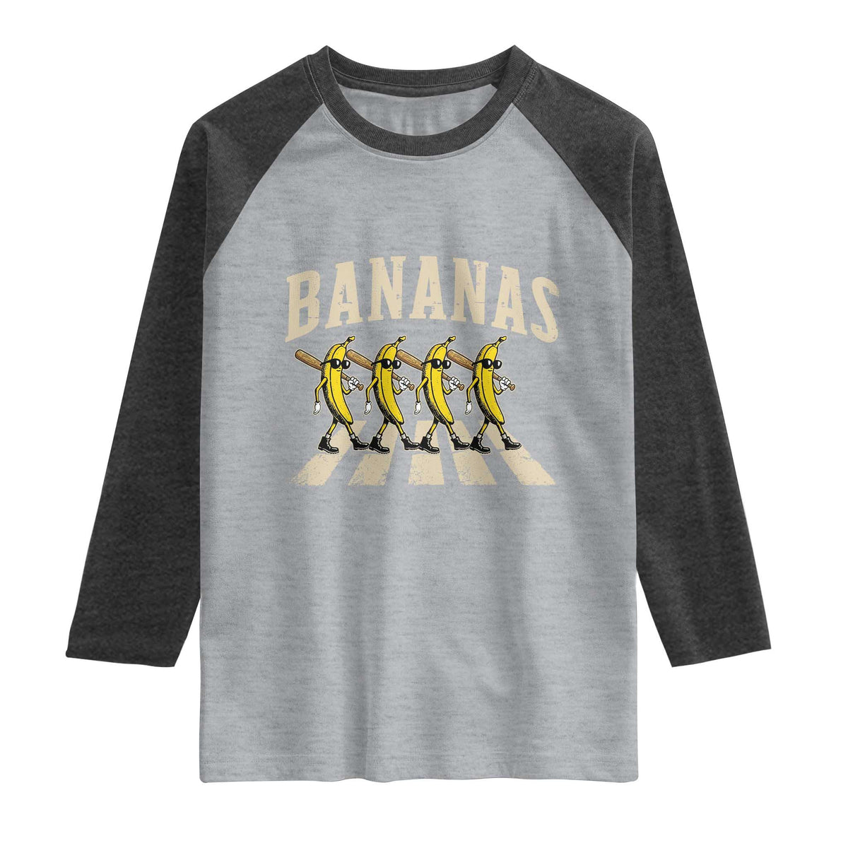 Retro Bananas Parody Raglan Shirt Funny Baseball Player Gift TS12 Heather Gray Heather Charcoal Print Your Wear