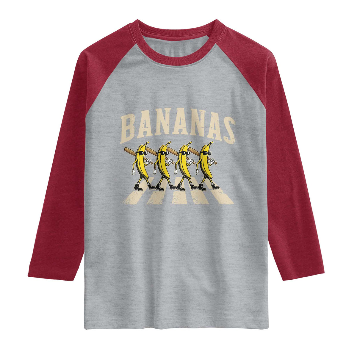 Retro Bananas Parody Raglan Shirt Funny Baseball Player Gift TS12 Heather Gray Heather Red Print Your Wear