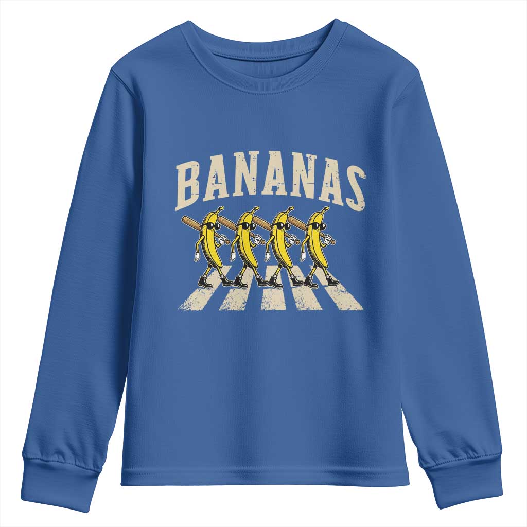 Retro Bananas Parody Youth Sweatshirt Funny Baseball Player Gift TS12 Royal Blue Print Your Wear