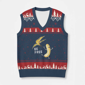Funny Banana Striptease Be Free Graphic V-Neck Knit Sweater Vest TS12 Navy Red Print Your Wear