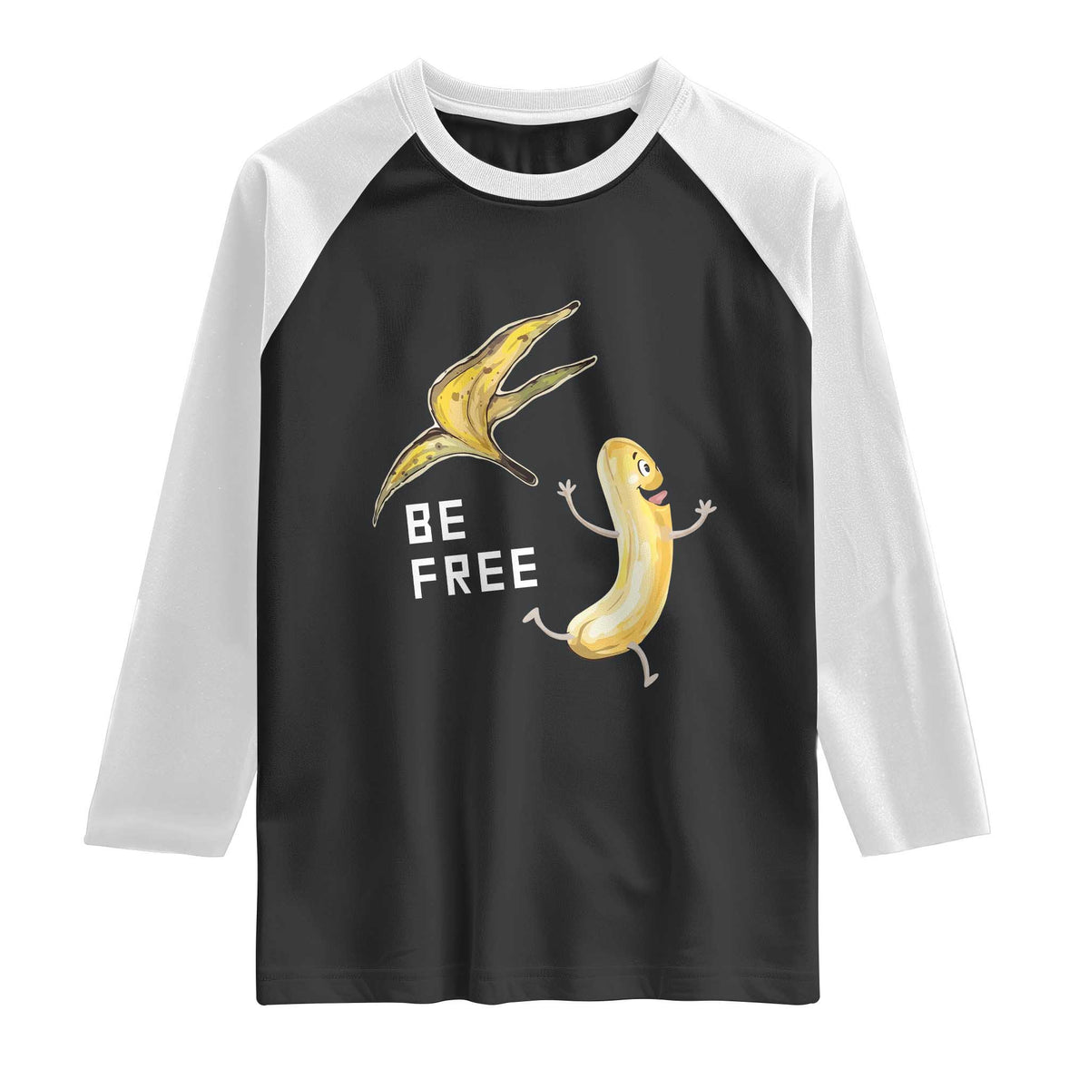 Funny Banana Striptease Be Free Graphic Raglan Shirt TS12 Black White Print Your Wear