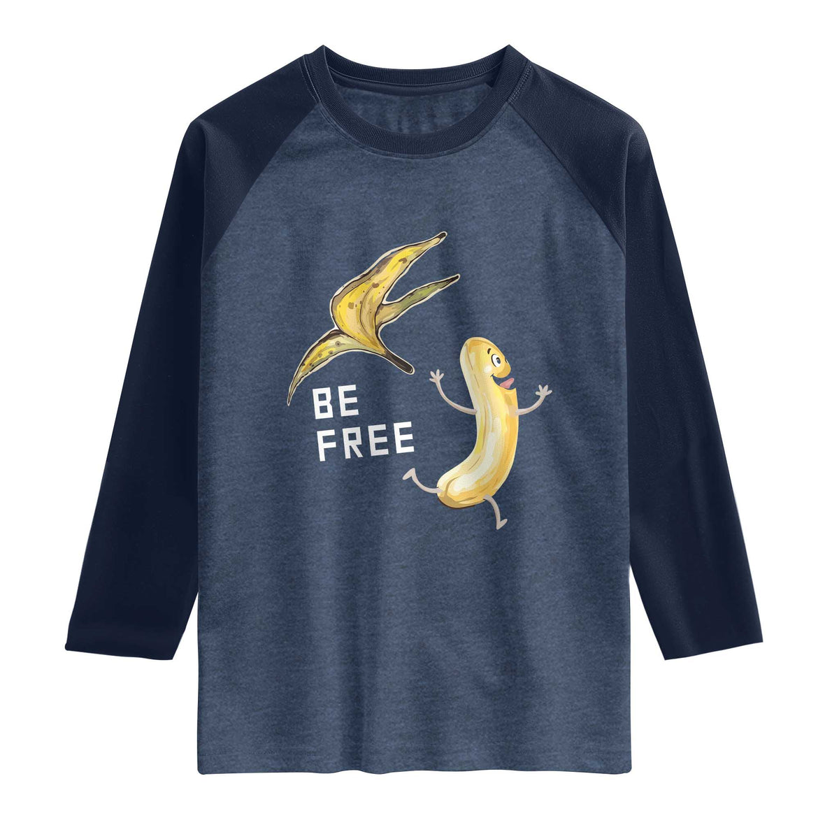 Funny Banana Striptease Be Free Graphic Raglan Shirt TS12 Heather Denim Navy Print Your Wear