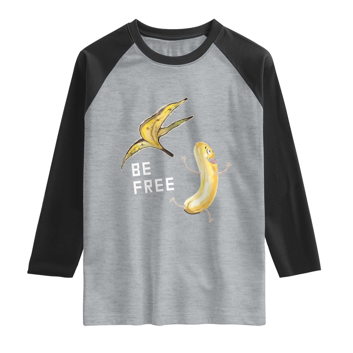 Funny Banana Striptease Be Free Graphic Raglan Shirt TS12 Heather Gray Black Print Your Wear