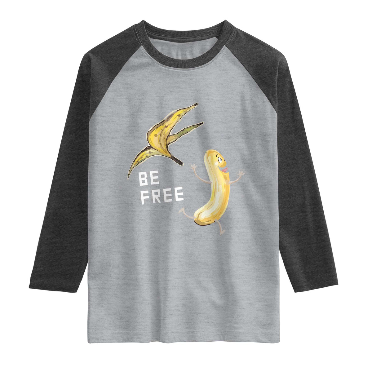 Funny Banana Striptease Be Free Graphic Raglan Shirt TS12 Heather Gray Heather Charcoal Print Your Wear