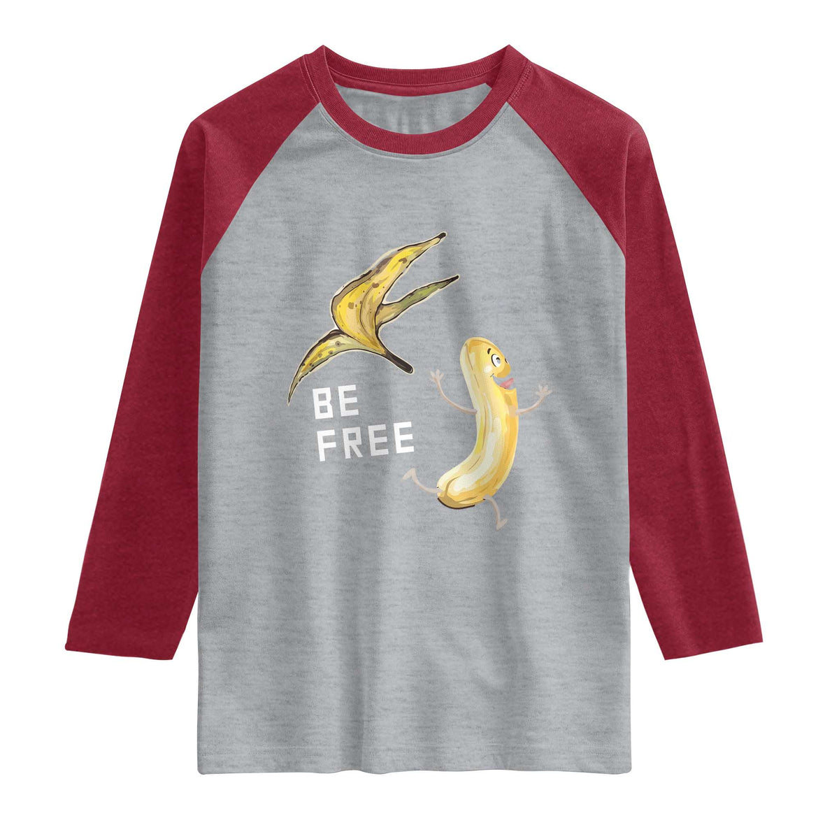 Funny Banana Striptease Be Free Graphic Raglan Shirt TS12 Heather Gray Heather Red Print Your Wear