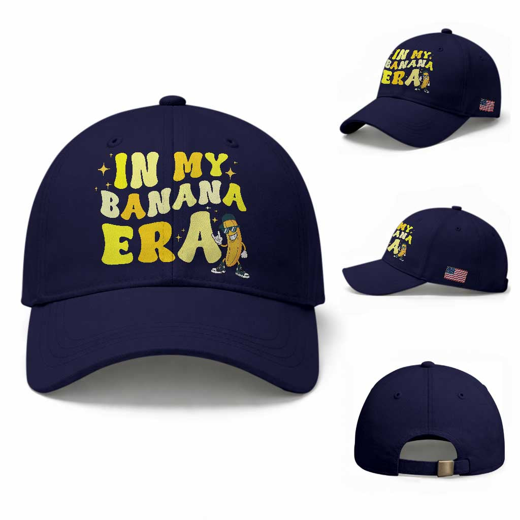 Funny In My Banana Era Graphic Baseball Cap Retro Fruit Lover TS12 Baseball Cap Universal Fit Dark Blue Print Your Wear