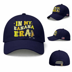 Funny In My Banana Era Graphic Baseball Cap Retro Fruit Lover TS12 Baseball Cap Universal Fit Dark Blue Print Your Wear