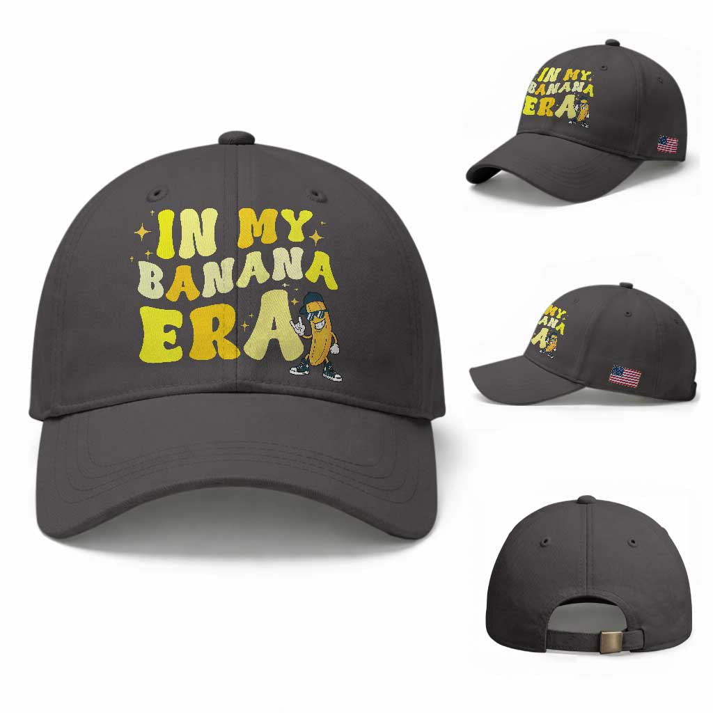 Funny In My Banana Era Graphic Baseball Cap Retro Fruit Lover TS12 Baseball Cap Universal Fit Dark Gray Print Your Wear