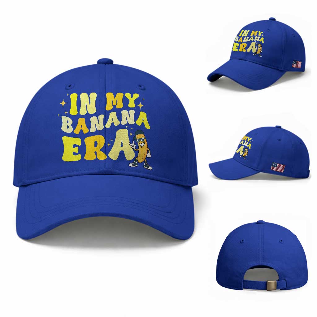 Funny In My Banana Era Graphic Baseball Cap Retro Fruit Lover TS12 Baseball Cap Universal Fit Royal Blue Print Your Wear