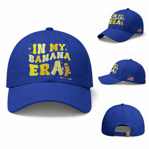Funny In My Banana Era Graphic Baseball Cap Retro Fruit Lover TS12 Baseball Cap Universal Fit Royal Blue Print Your Wear