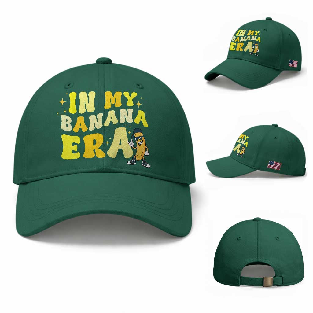 Funny In My Banana Era Graphic Baseball Cap Retro Fruit Lover TS12 Baseball Cap Universal Fit Irish Green Print Your Wear
