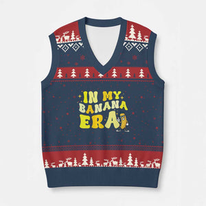 Funny In My Banana Era Graphic V-Neck Knit Sweater Vest Retro Fruit Lover TS12 Navy Red Print Your Wear