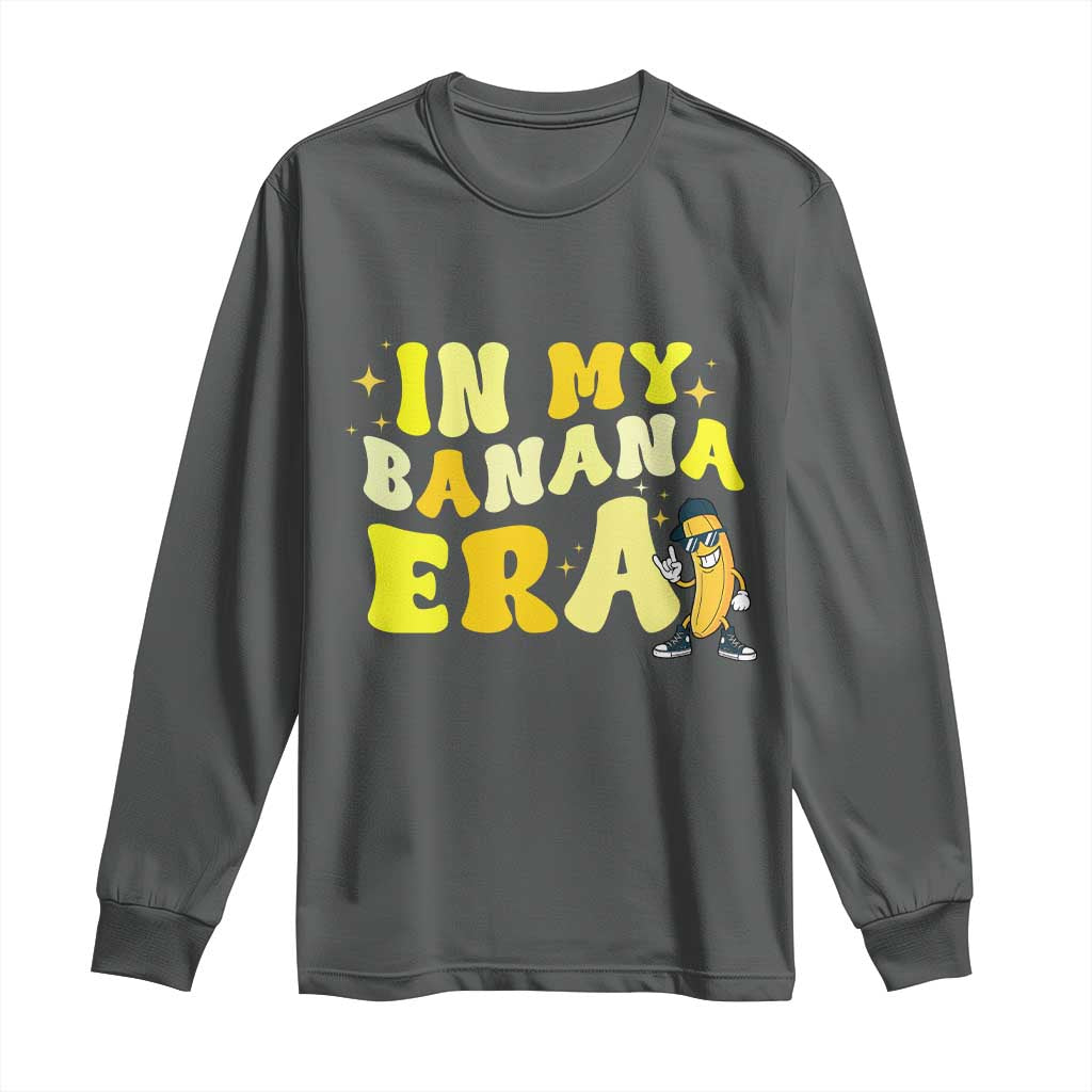 Funny In My Banana Era Graphic Long Sleeve Shirt Retro Fruit Lover TS12 Dark Heather Print Your Wear