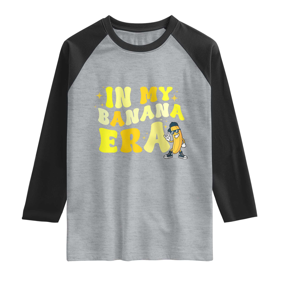 Funny In My Banana Era Graphic Raglan Shirt Retro Fruit Lover TS12 Heather Gray Black Print Your Wear