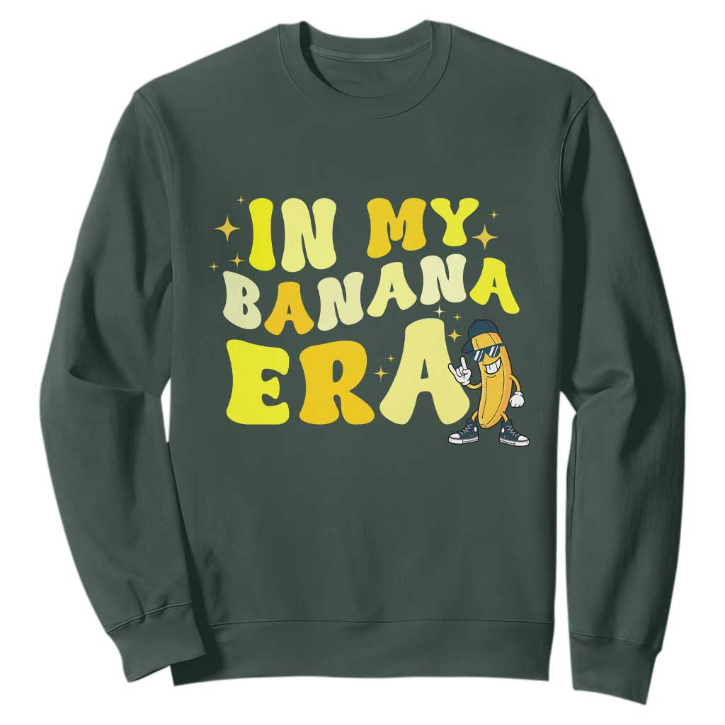 Funny In My Banana Era Graphic Sweatshirt Retro Fruit Lover TS12 Dark Forest Green Print Your Wear