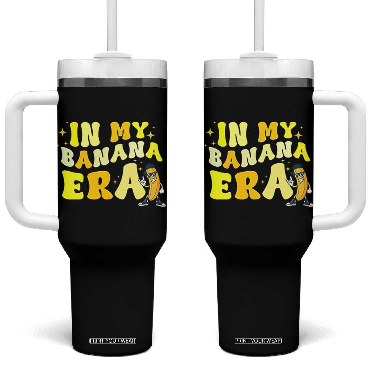 Funny In My Banana Era Graphic Tumbler With Handle Retro Fruit Lover TS12 One Size: 40 oz Black Print Your Wear