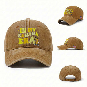 Funny In My Banana Era Graphic Washed Cotton Baseball Cap Retro Fruit Lover TS12 Washed Cap Universal Fit Yellow Ochre Print Your Wear