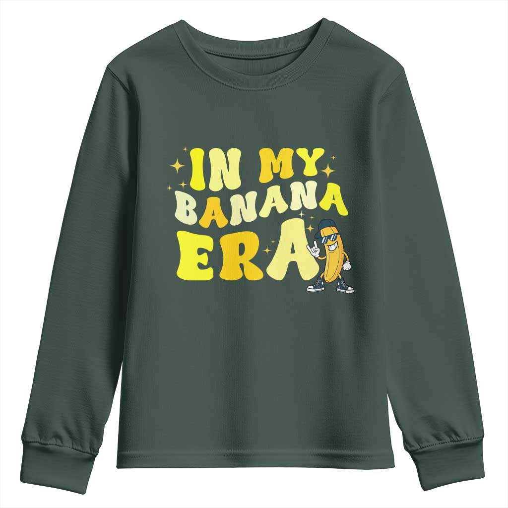 Funny In My Banana Era Graphic Youth Sweatshirt Retro Fruit Lover TS12 Dark Forest Green Print Your Wear