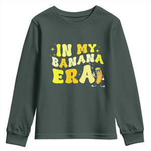 Funny In My Banana Era Graphic Youth Sweatshirt Retro Fruit Lover TS12 Dark Forest Green Print Your Wear