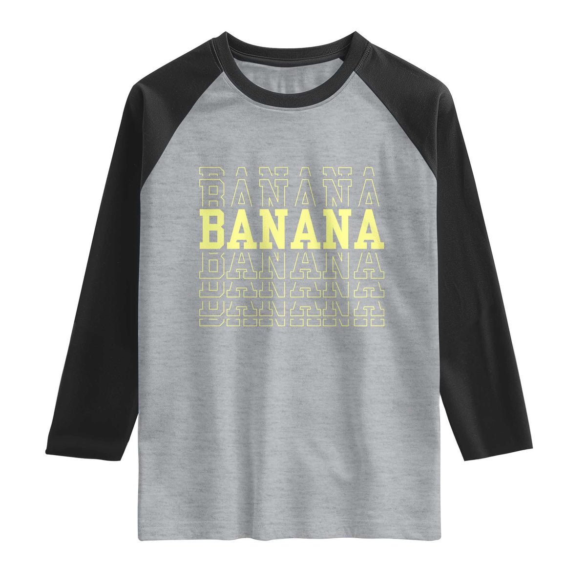 Banana Layered Text Graphic Raglan Shirt Banana Lover Gift TS12 Heather Gray Black Print Your Wear