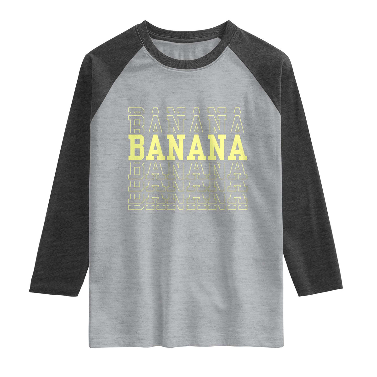 Banana Layered Text Graphic Raglan Shirt Banana Lover Gift TS12 Heather Gray Heather Charcoal Print Your Wear