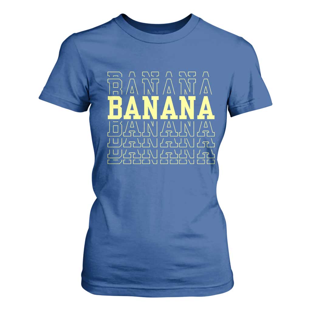Banana Layered Text Graphic T Shirt For Women Banana Lover Gift TS12 Royal Blue Print Your Wear