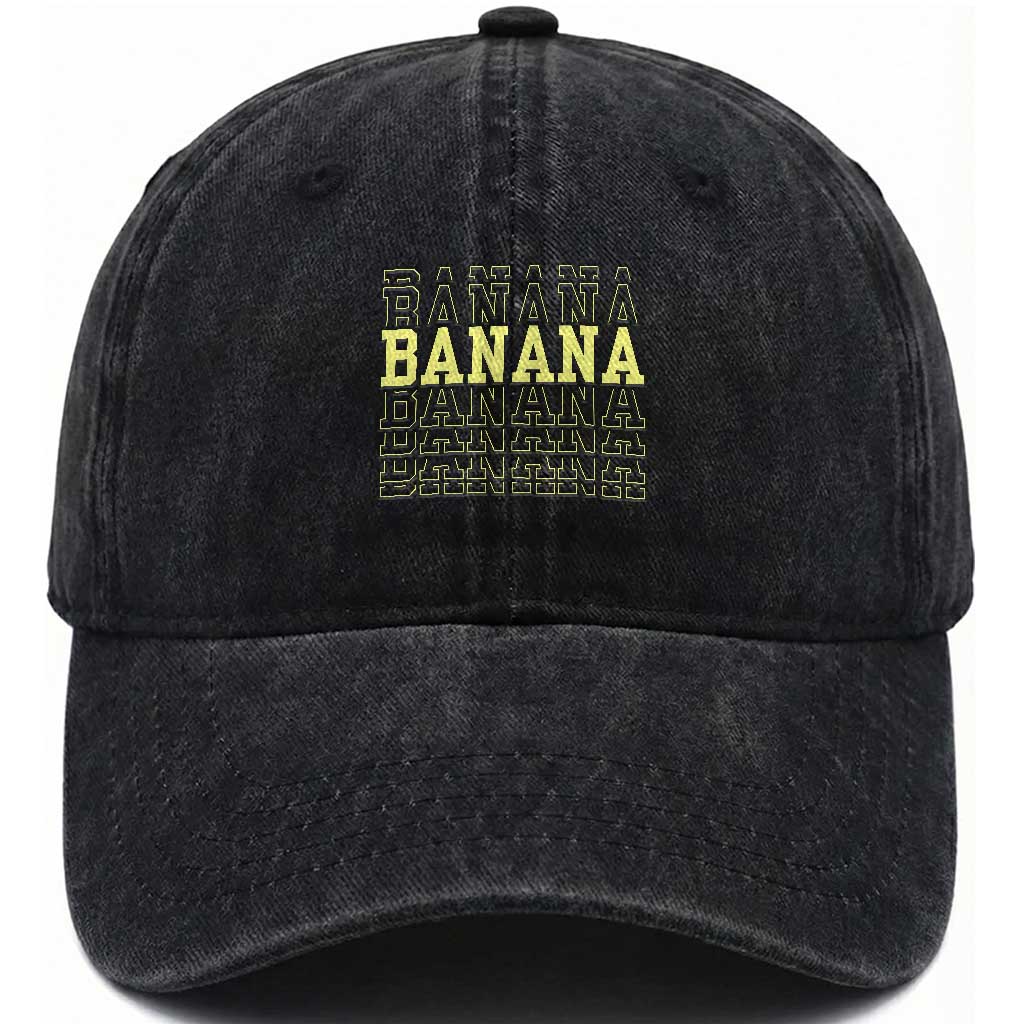 Banana Layered Text Graphic Washed Cotton Baseball Cap Banana Lover Gift TS12 Print Your Wear