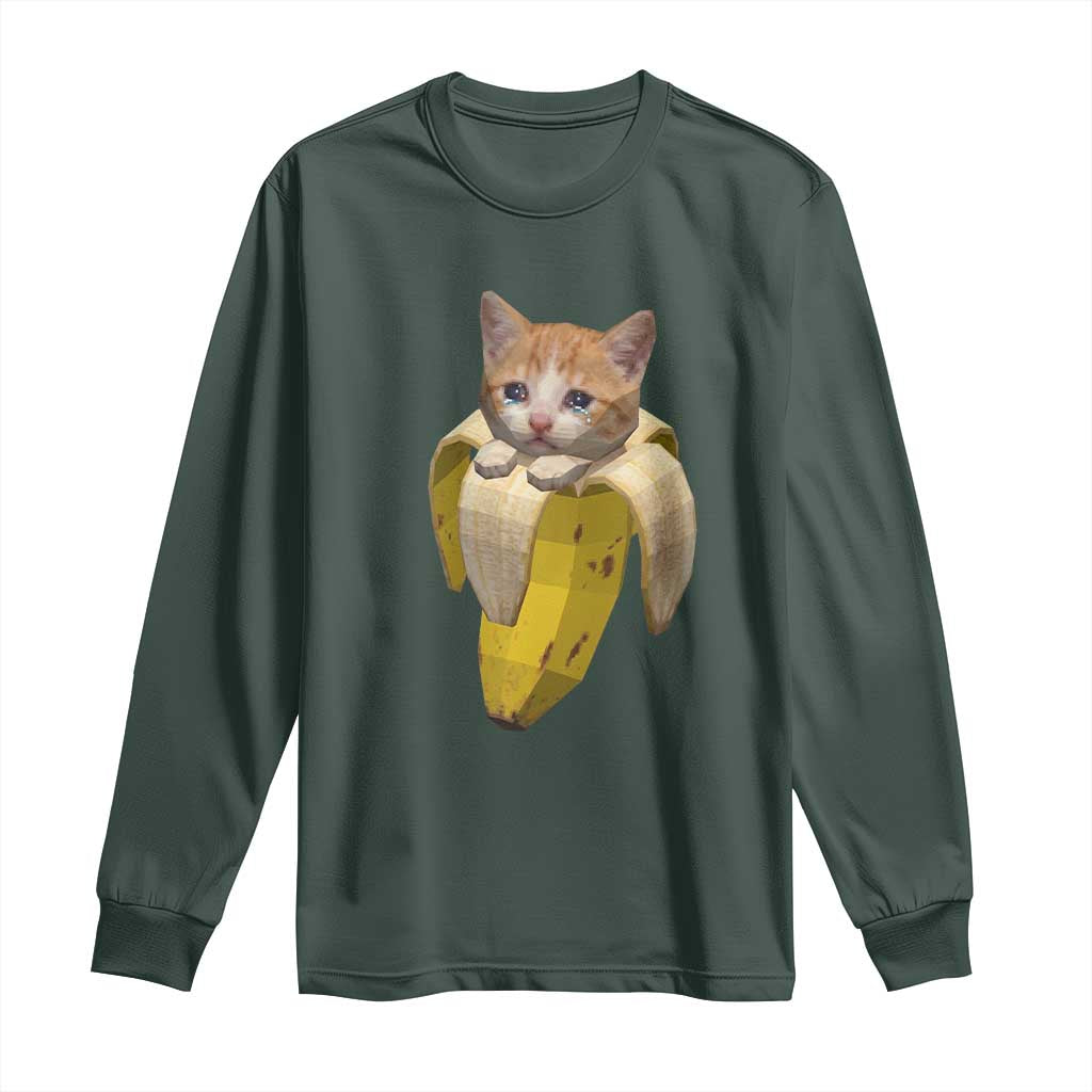 Funny Bananacat Meme Lover Long Sleeve Shirt Cute Kitty Banana Costume TS12 Dark Forest Green Print Your Wear