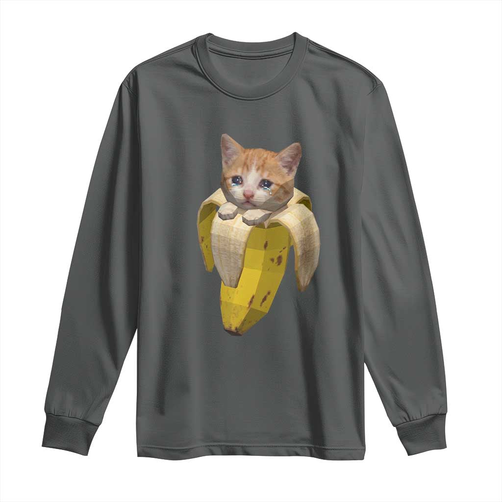 Funny Bananacat Meme Lover Long Sleeve Shirt Cute Kitty Banana Costume TS12 Dark Heather Print Your Wear